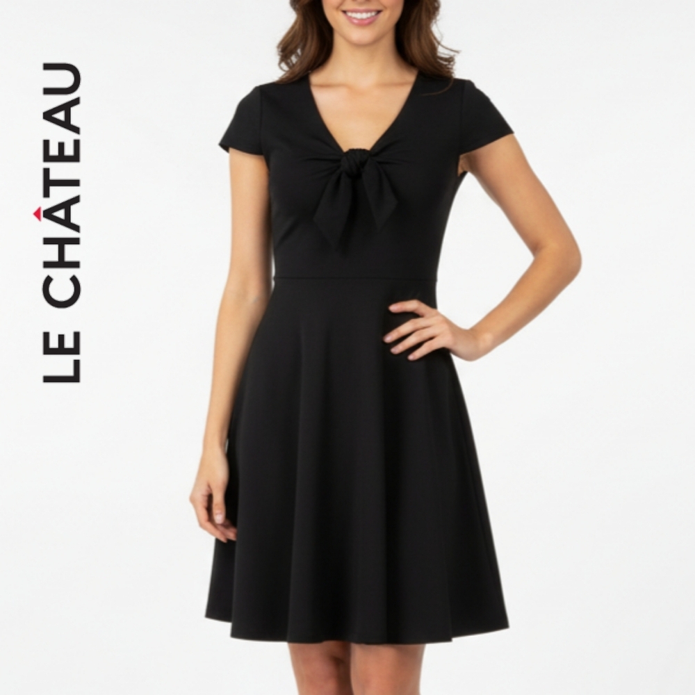 XXS/XS Le Chateau Bow V-Neck Dress, Little Black Dress